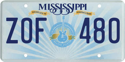 MS license plate ZOF480