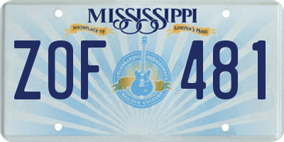MS license plate ZOF481
