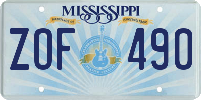 MS license plate ZOF490