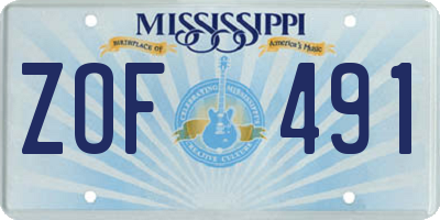MS license plate ZOF491