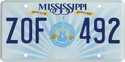 MS license plate ZOF492