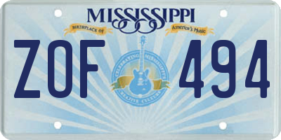 MS license plate ZOF494