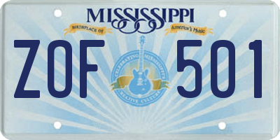 MS license plate ZOF501