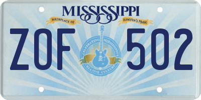 MS license plate ZOF502