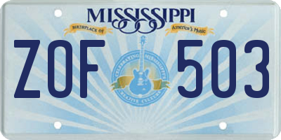 MS license plate ZOF503