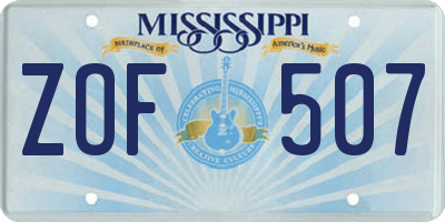 MS license plate ZOF507