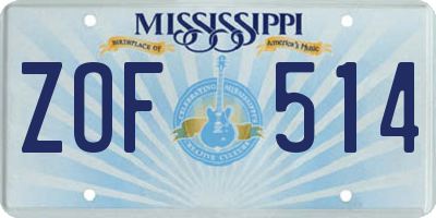 MS license plate ZOF514