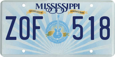 MS license plate ZOF518