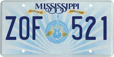 MS license plate ZOF521