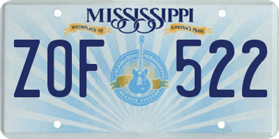 MS license plate ZOF522