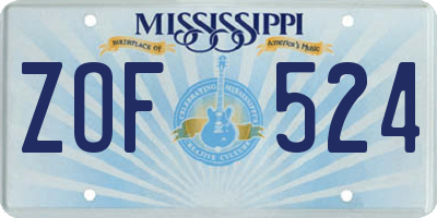 MS license plate ZOF524