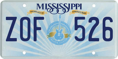MS license plate ZOF526