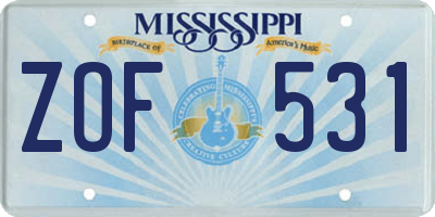 MS license plate ZOF531