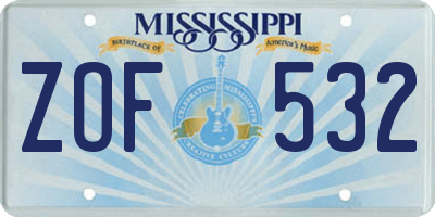 MS license plate ZOF532