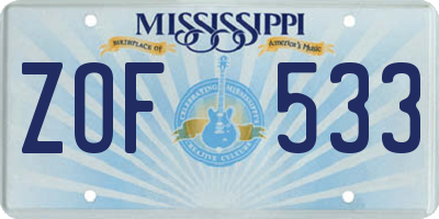 MS license plate ZOF533