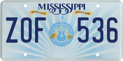 MS license plate ZOF536