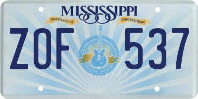 MS license plate ZOF537