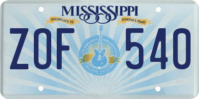 MS license plate ZOF540
