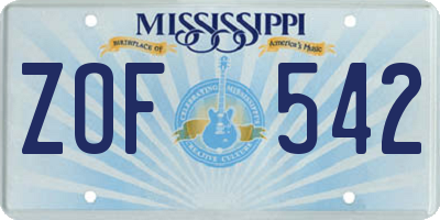 MS license plate ZOF542
