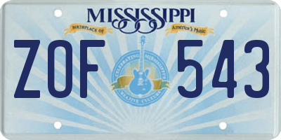 MS license plate ZOF543