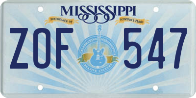 MS license plate ZOF547