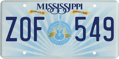 MS license plate ZOF549