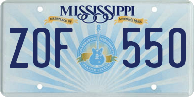 MS license plate ZOF550