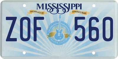 MS license plate ZOF560