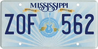 MS license plate ZOF562