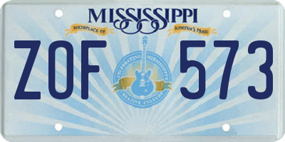 MS license plate ZOF573
