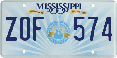 MS license plate ZOF574