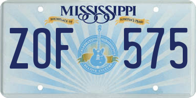 MS license plate ZOF575