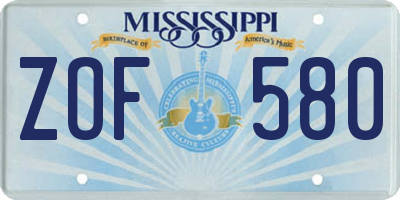 MS license plate ZOF580