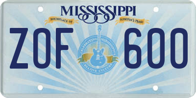 MS license plate ZOF600