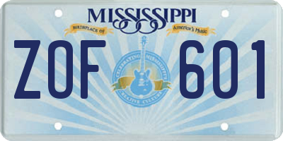 MS license plate ZOF601
