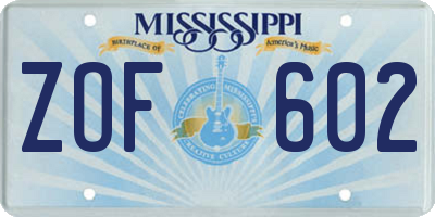 MS license plate ZOF602