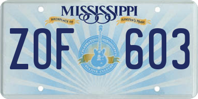 MS license plate ZOF603
