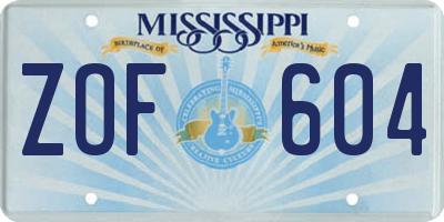 MS license plate ZOF604