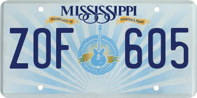 MS license plate ZOF605