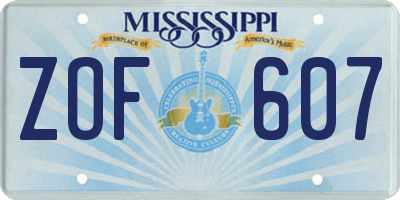 MS license plate ZOF607