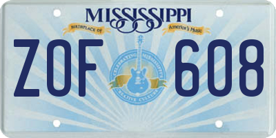 MS license plate ZOF608