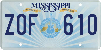MS license plate ZOF610