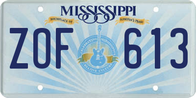 MS license plate ZOF613