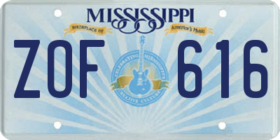 MS license plate ZOF616