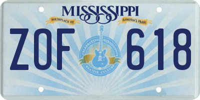 MS license plate ZOF618