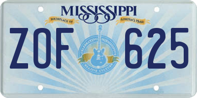 MS license plate ZOF625
