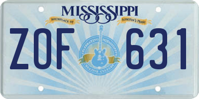 MS license plate ZOF631