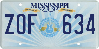 MS license plate ZOF634