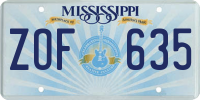 MS license plate ZOF635