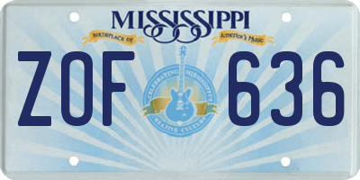 MS license plate ZOF636